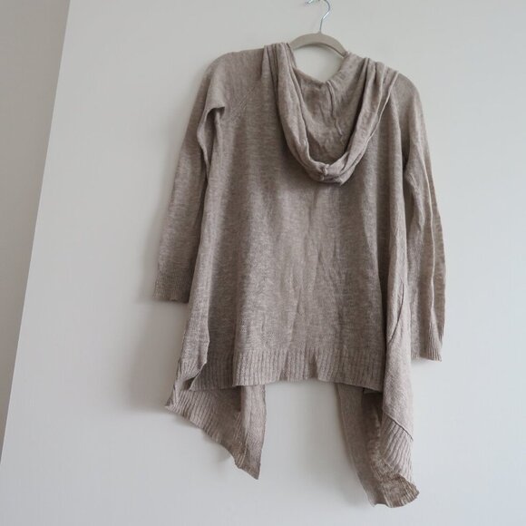 WHITE + WARREN Linen Knit Open Front Hooded Cardigan in Oatmeal Beachy Coastal - Picture 3 of 12
